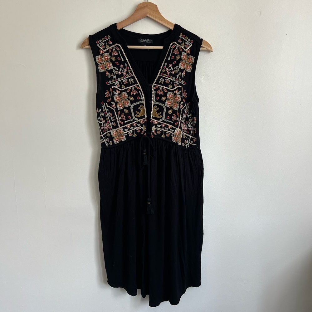 Lucky Brand Black Embroidered Sleeveless Knee length Dress